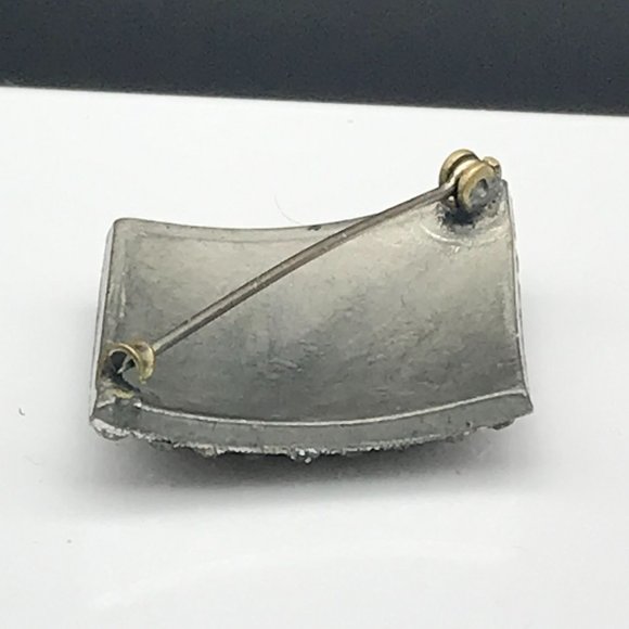Glitz and Glam Vintage Brooch, Silver Tone Diamond Shape Pin - Picture 3 of 4